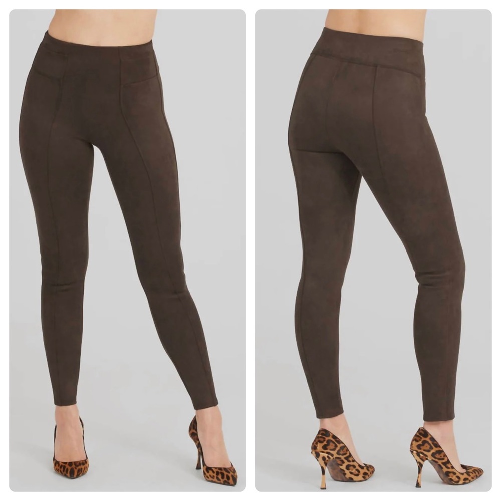 SPANX Tummy Shaping Seamed Faux Suede Leggings  CHOCOLATE Size Small.